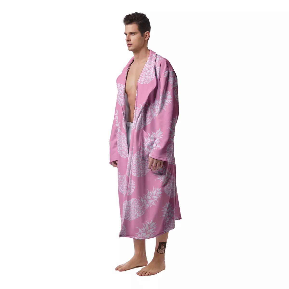 Pineapple Pink Print Pattern Men's Robe-grizzshop