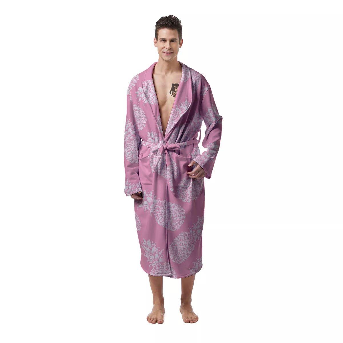 Pineapple Pink Print Pattern Men's Robe-grizzshop