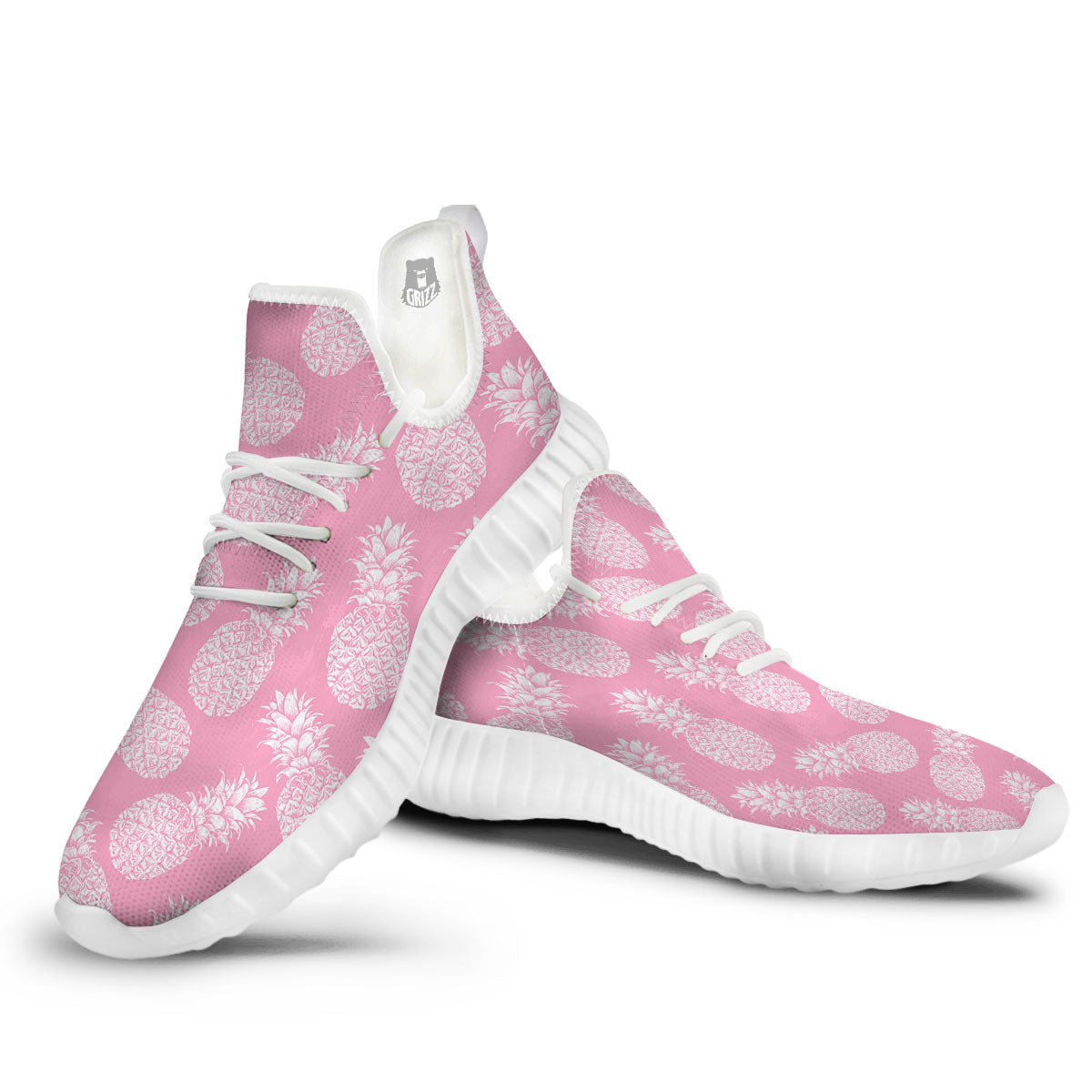 Pineapple Pink Print Pattern White Walking Shoes-grizzshop