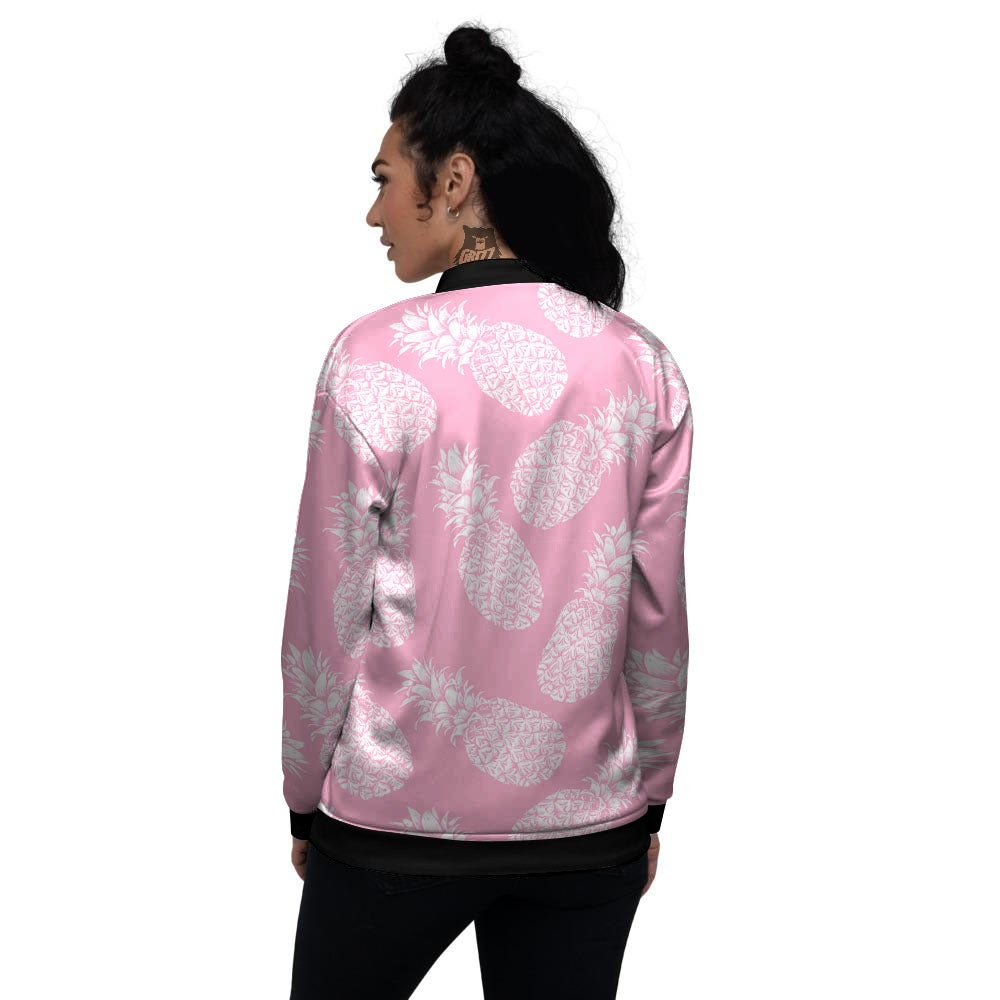 Pineapple Pink Print Pattern Women's Bomber Jacket-grizzshop