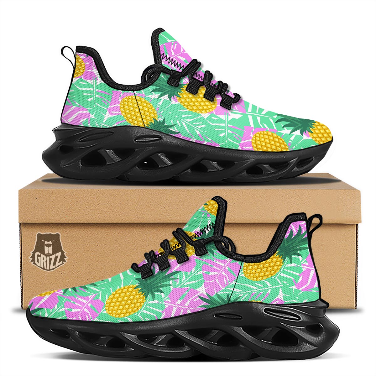 Pineapple Print Black Running Shoes-grizzshop