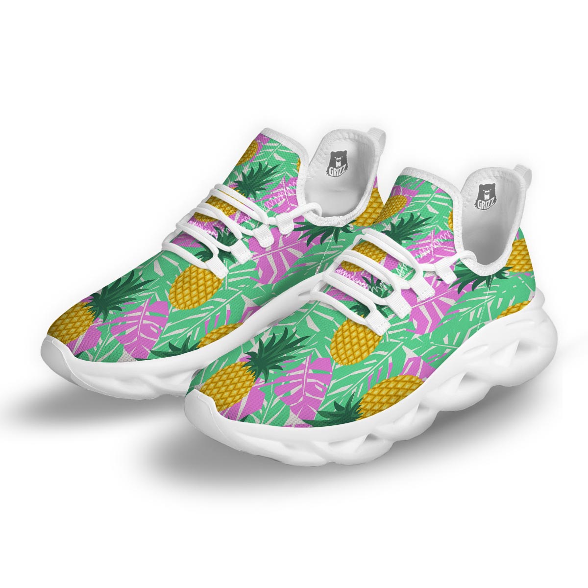 Pineapple Print White Running Shoes-grizzshop