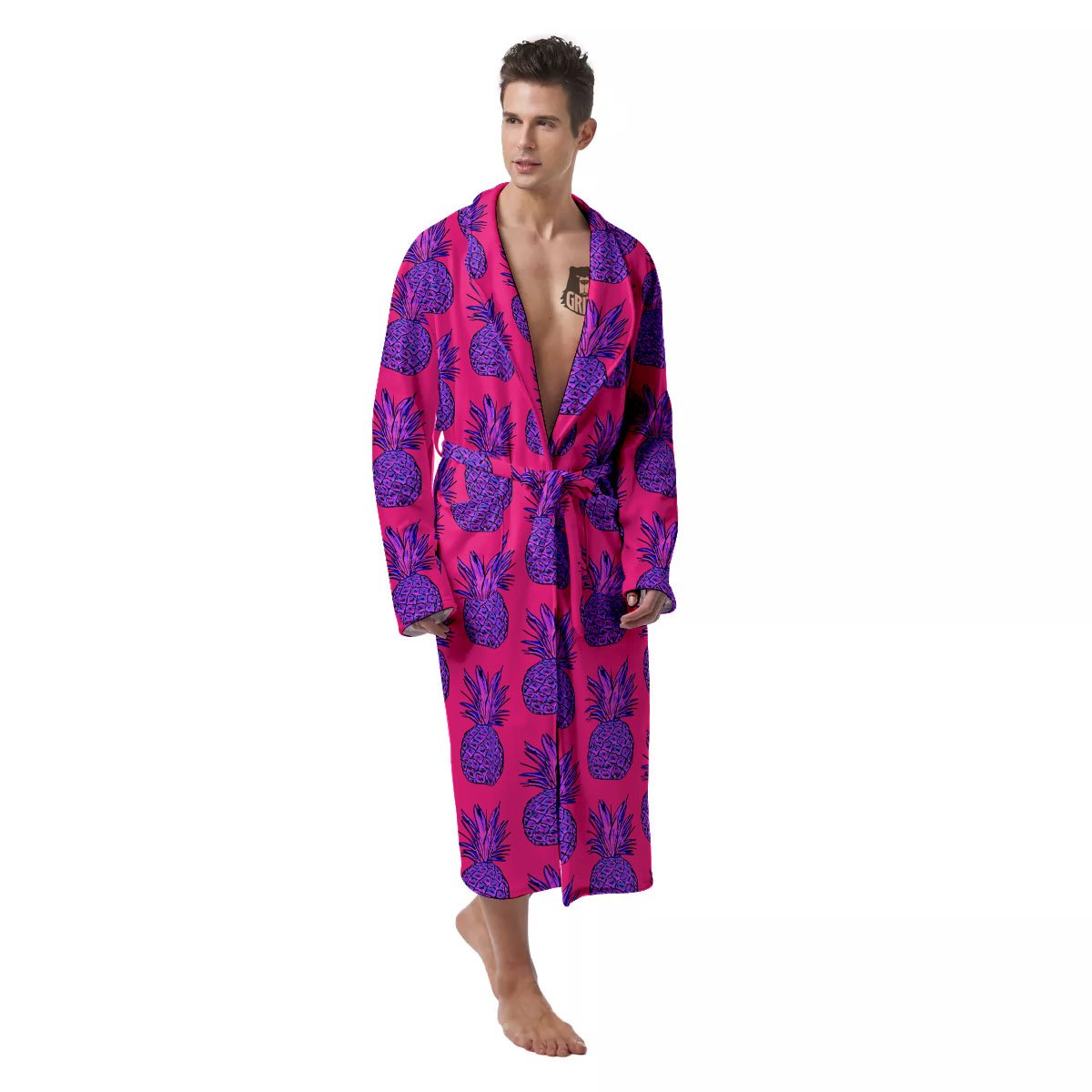 Pineapple Purple Print Pattern Men's Robe-grizzshop