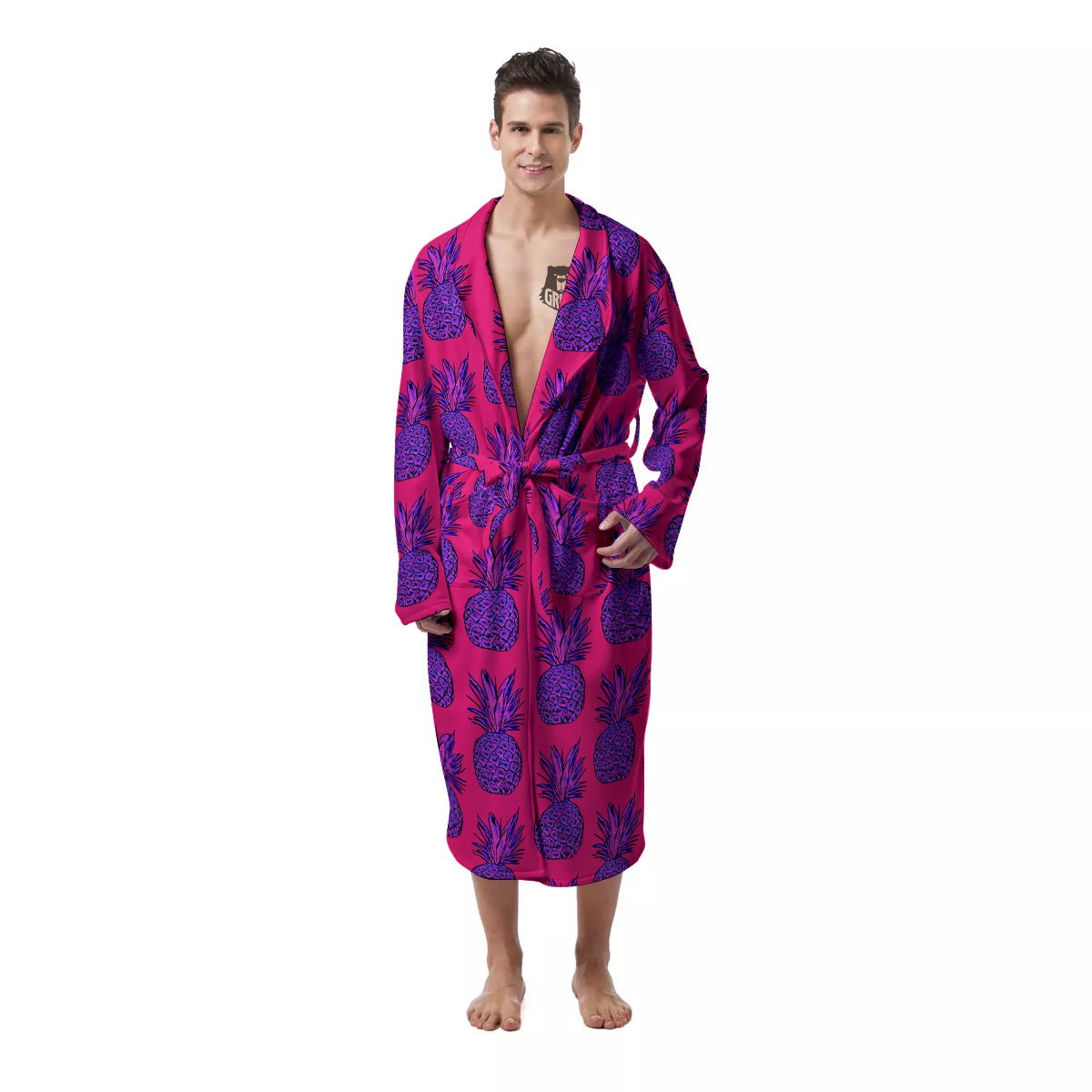 Pineapple Purple Print Pattern Men's Robe-grizzshop