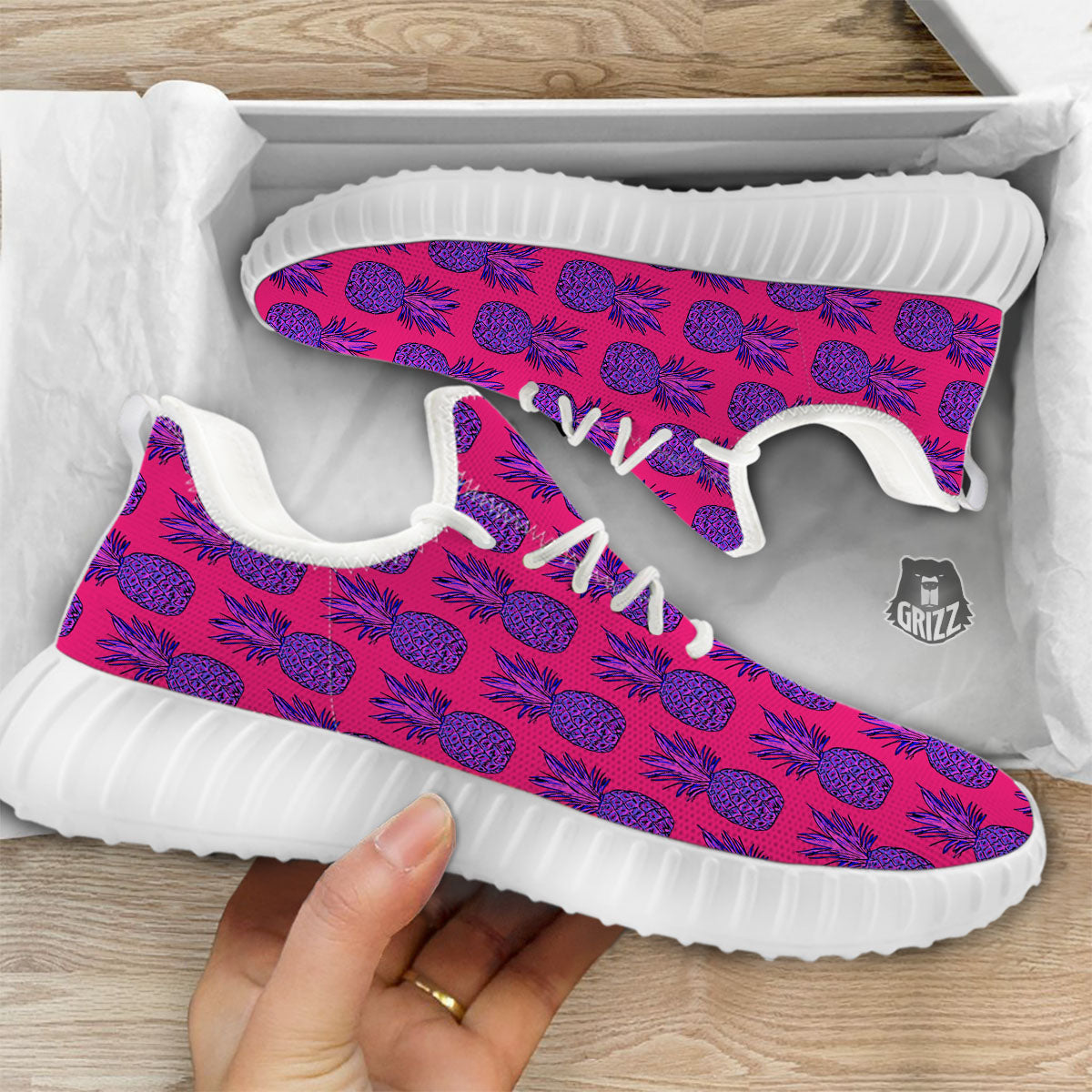 Pineapple Purple Print Pattern White Walking Shoes-grizzshop