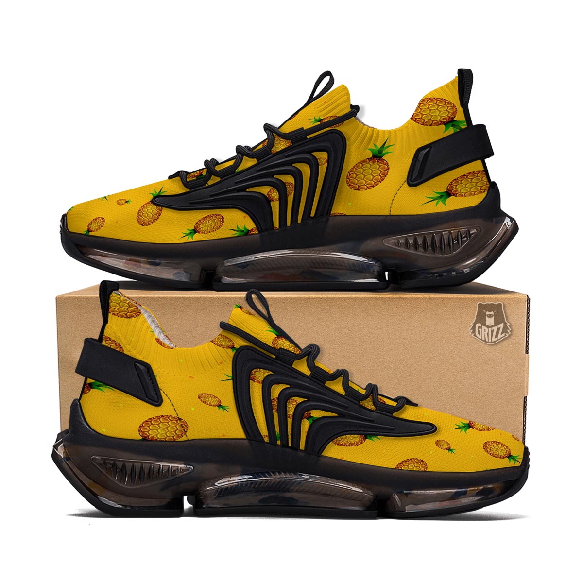 Pineapple Sand Beach Print Pattern Black Gym Shoes-grizzshop