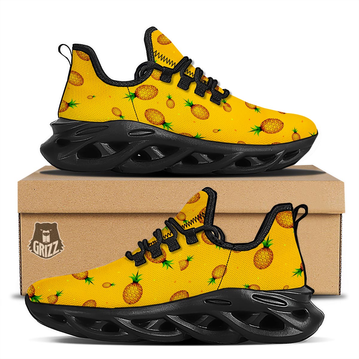 Pineapple Sand Beach Print Pattern Black Running Shoes-grizzshop