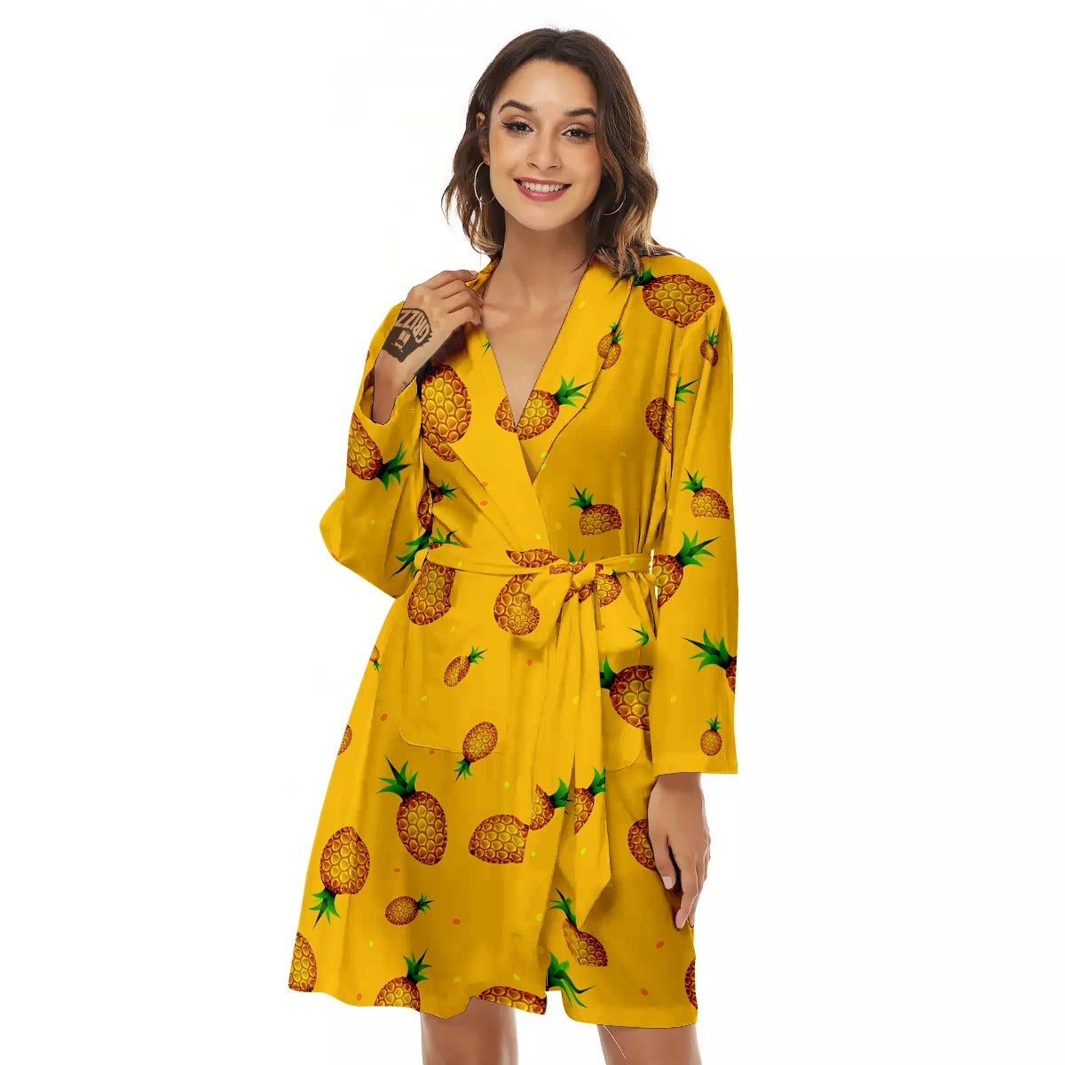 Pineapple Sand Beach Print Pattern Women's Robe-grizzshop