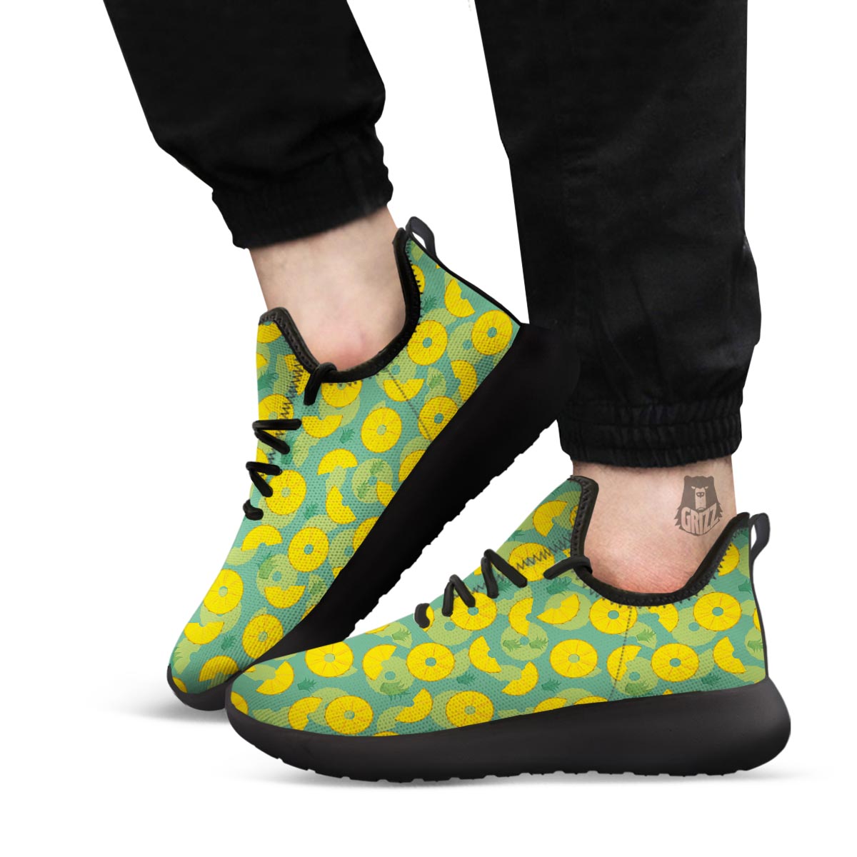 Pineapple Sliced Print Pattern Black Athletic Shoes-grizzshop