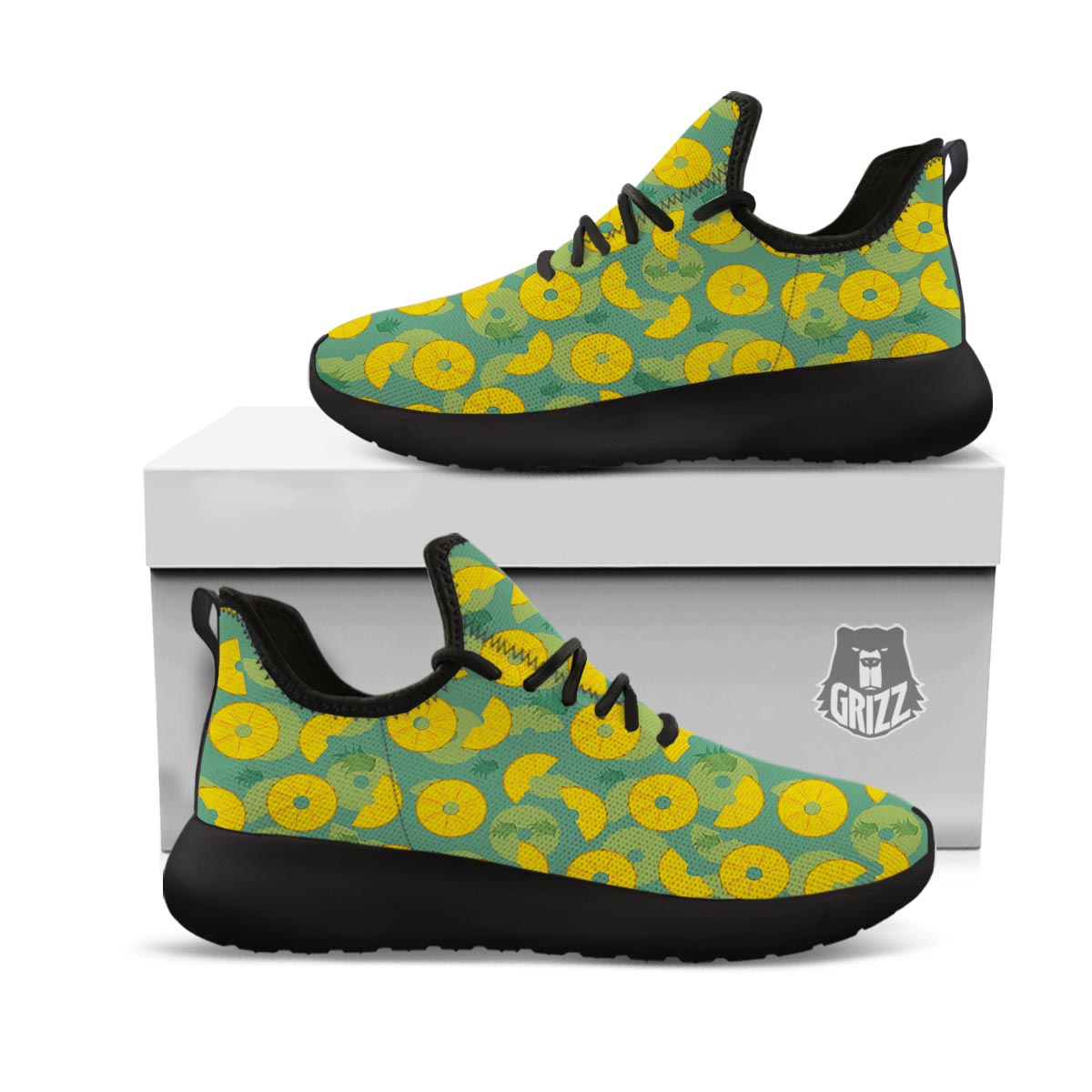 Pineapple Sliced Print Pattern Black Athletic Shoes-grizzshop