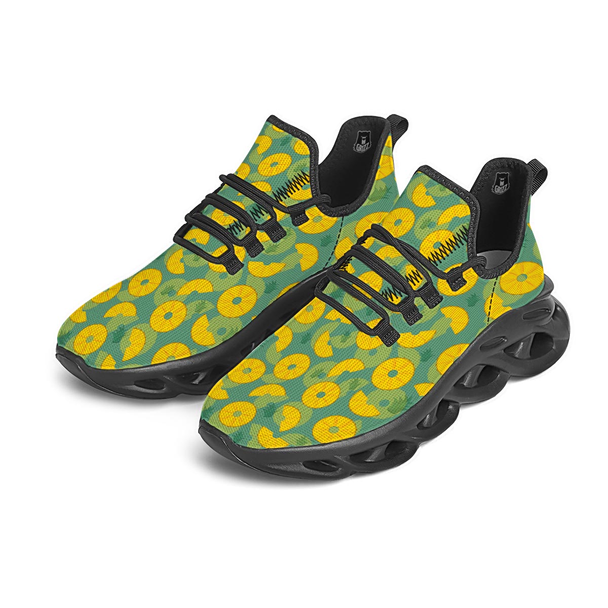 Pineapple Sliced Print Pattern Black Running Shoes-grizzshop