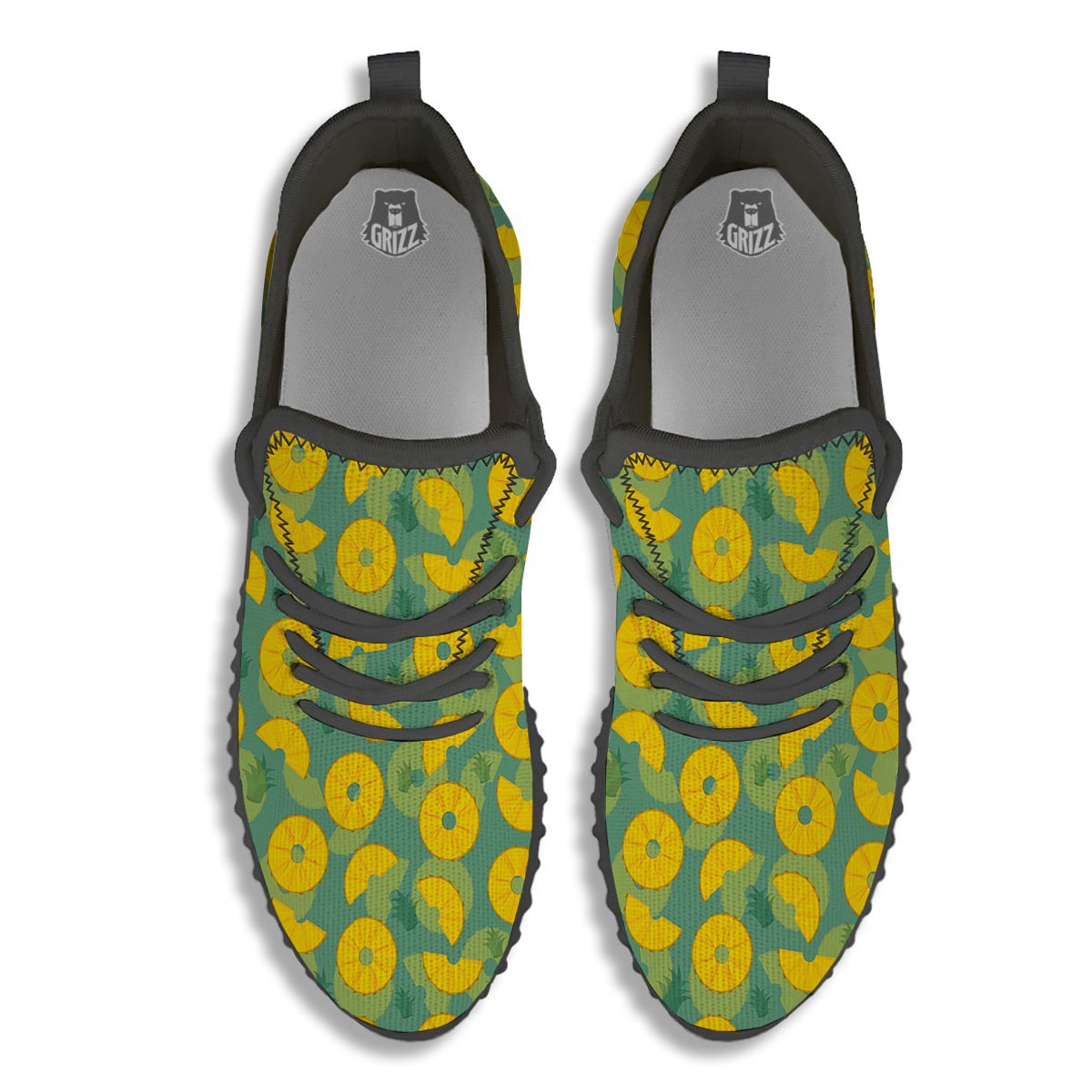 Pineapple Sliced Print Pattern Black Walking Shoes-grizzshop