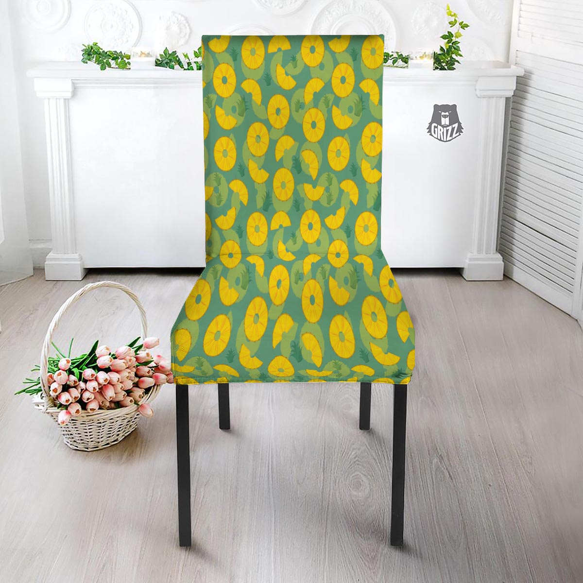 Pineapple Sliced Print Pattern Dining Chair Slipcover-grizzshop