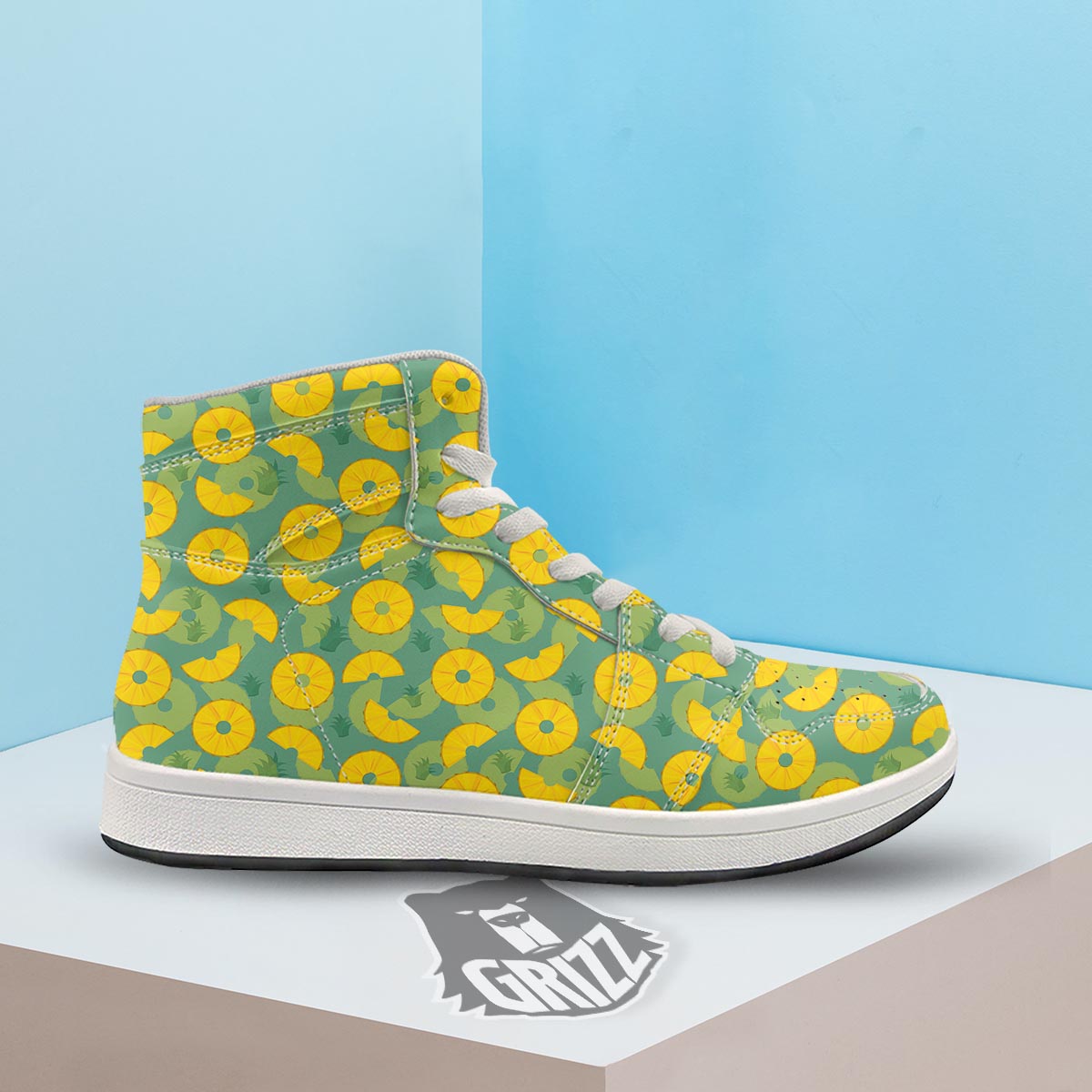 Pineapple Sliced Print Pattern High Top Sneakers-grizzshop