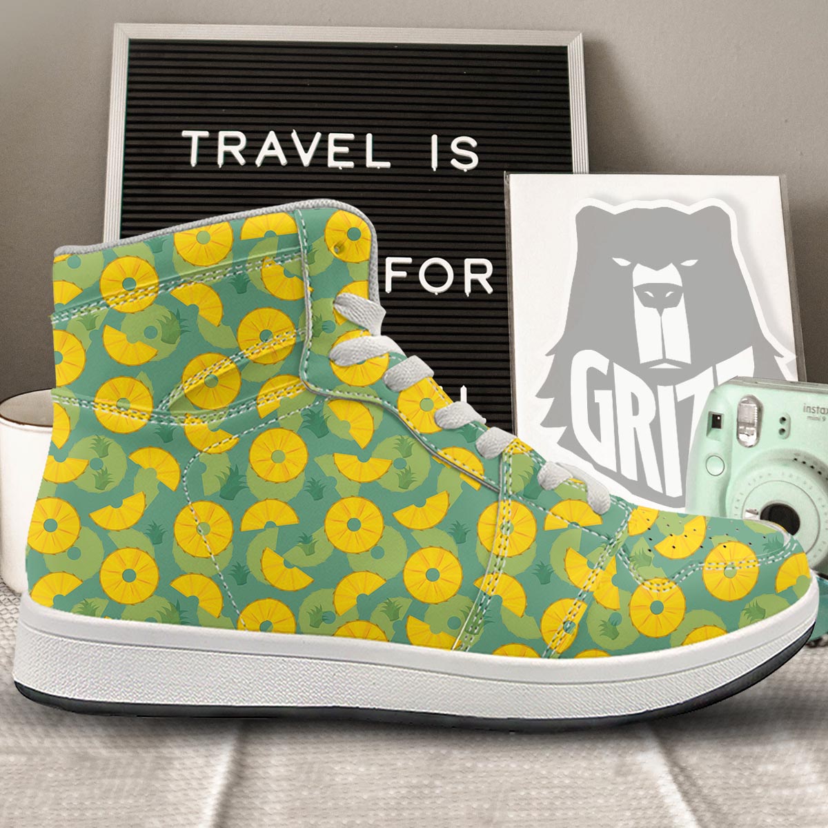 Pineapple Sliced Print Pattern High Top Sneakers-grizzshop
