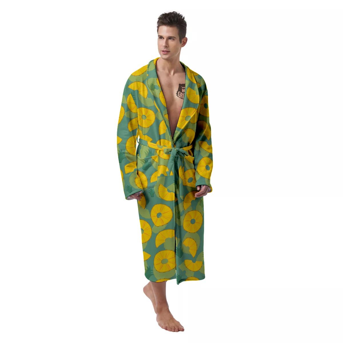 Pineapple Sliced Print Pattern Men's Robe-grizzshop