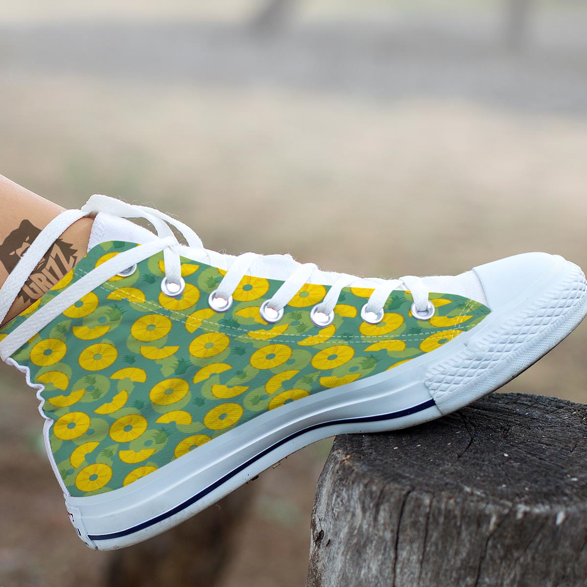 Pineapple Sliced Print Pattern White High Top Shoes-grizzshop