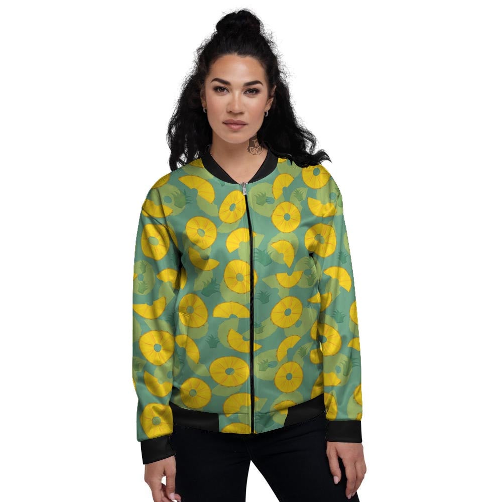Pineapple Sliced Print Pattern Women's Bomber Jacket-grizzshop