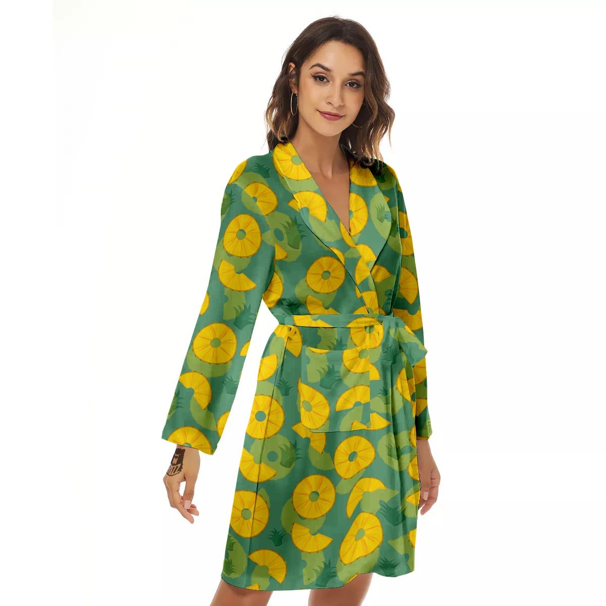 Pineapple Sliced Print Pattern Women's Robe-grizzshop