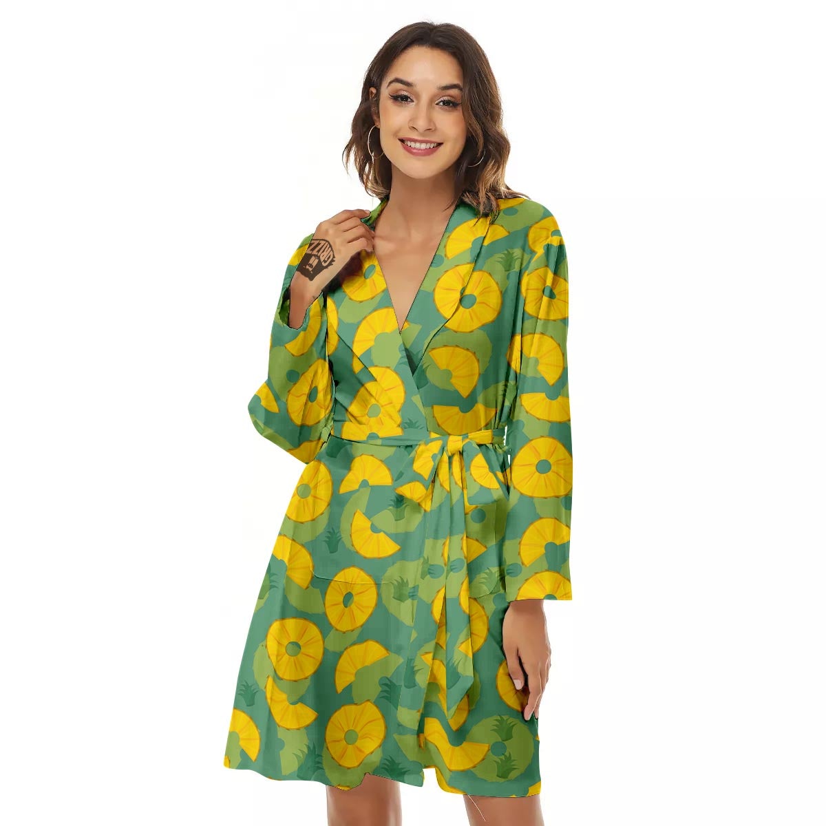Pineapple Sliced Print Pattern Women's Robe-grizzshop
