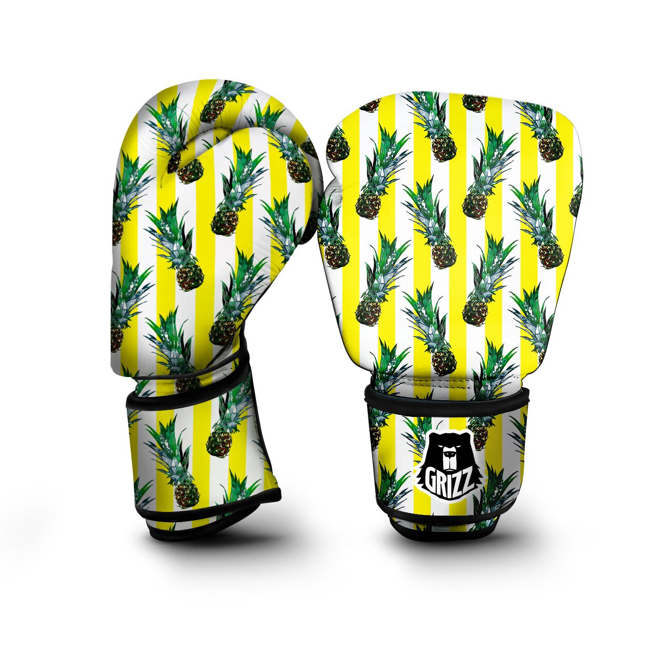 Pineapple Striped Yellow Print Pattern Boxing Gloves-grizzshop