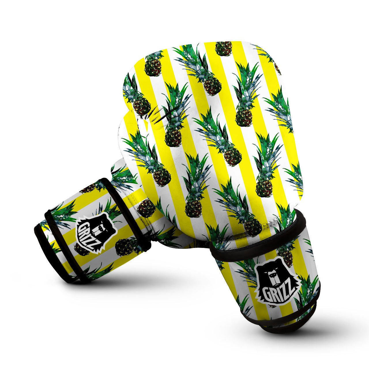 Pineapple Striped Yellow Print Pattern Boxing Gloves-grizzshop