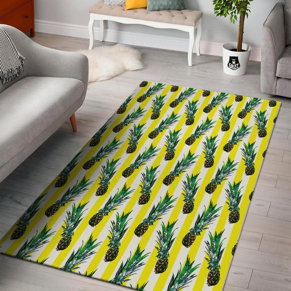 Pineapple Striped Yellow Print Pattern Floor Mat-grizzshop