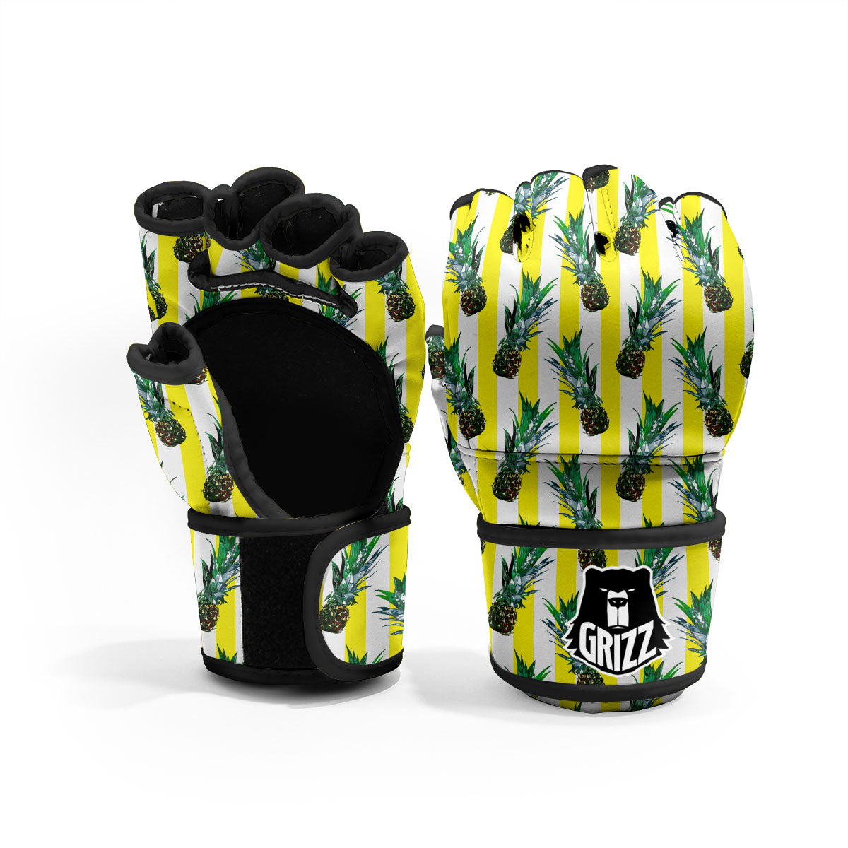 Pineapple Striped Yellow Print Pattern MMA Gloves-grizzshop