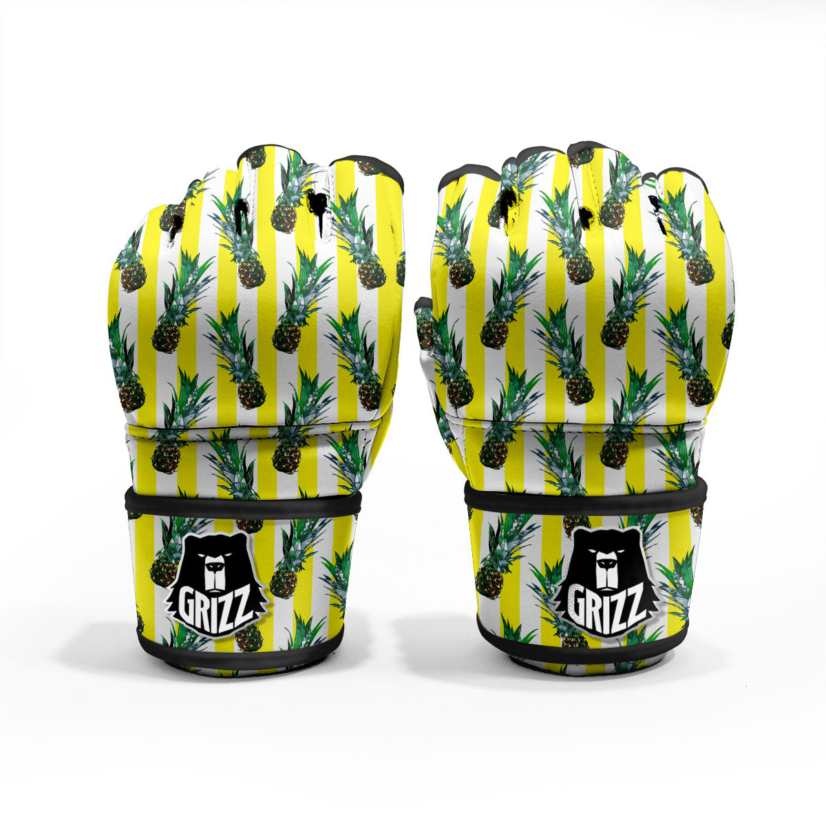 Pineapple Striped Yellow Print Pattern MMA Gloves-grizzshop