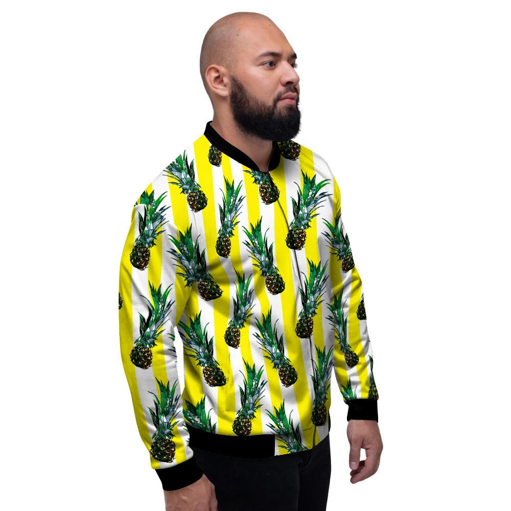 Pineapple Striped Yellow Print Pattern Men's Bomber Jacket-grizzshop
