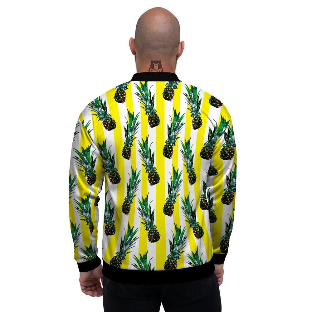 Pineapple Striped Yellow Print Pattern Men's Bomber Jacket-grizzshop