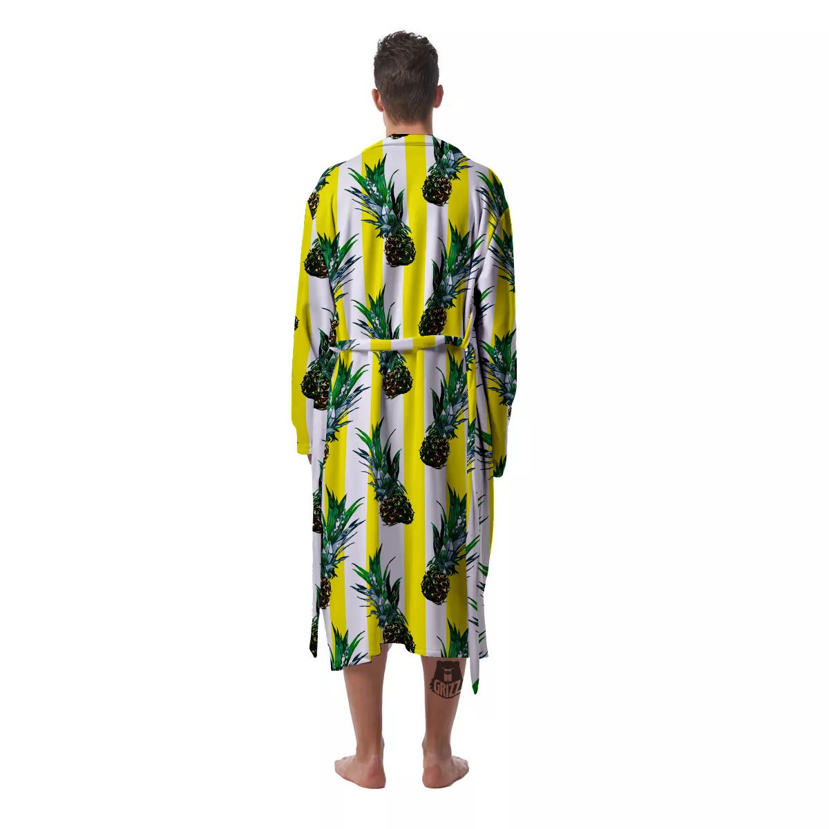 Pineapple Striped Yellow Print Pattern Men's Robe-grizzshop