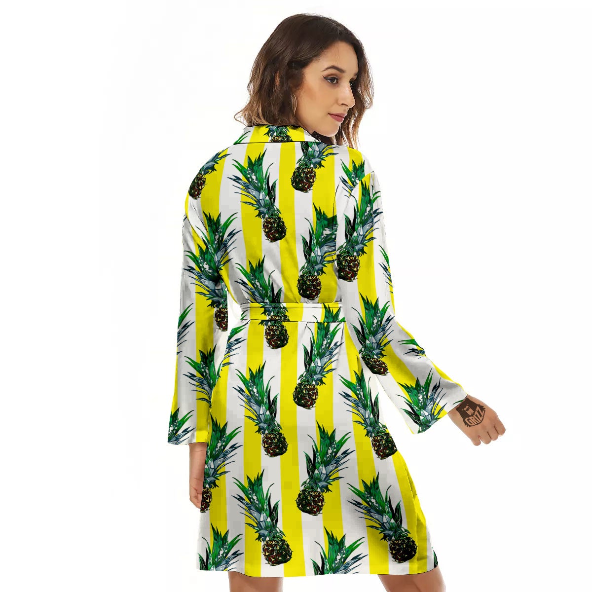 Pineapple Striped Yellow Print Pattern Women's Robe-grizzshop