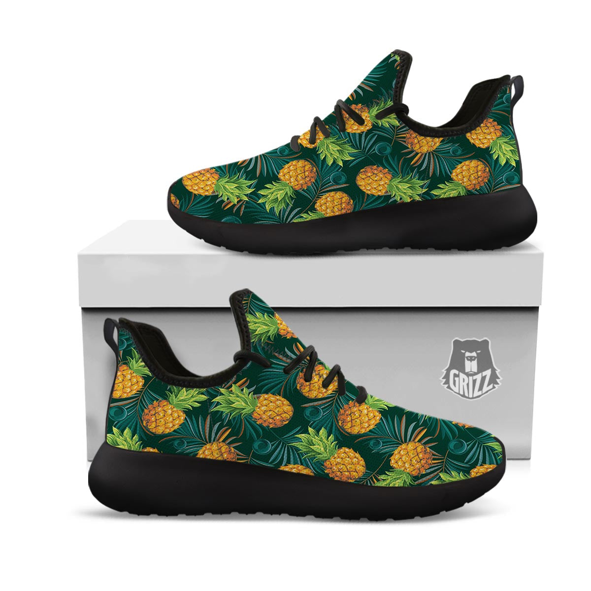 Pineapple Summer Print Pattern Black Athletic Shoes-grizzshop