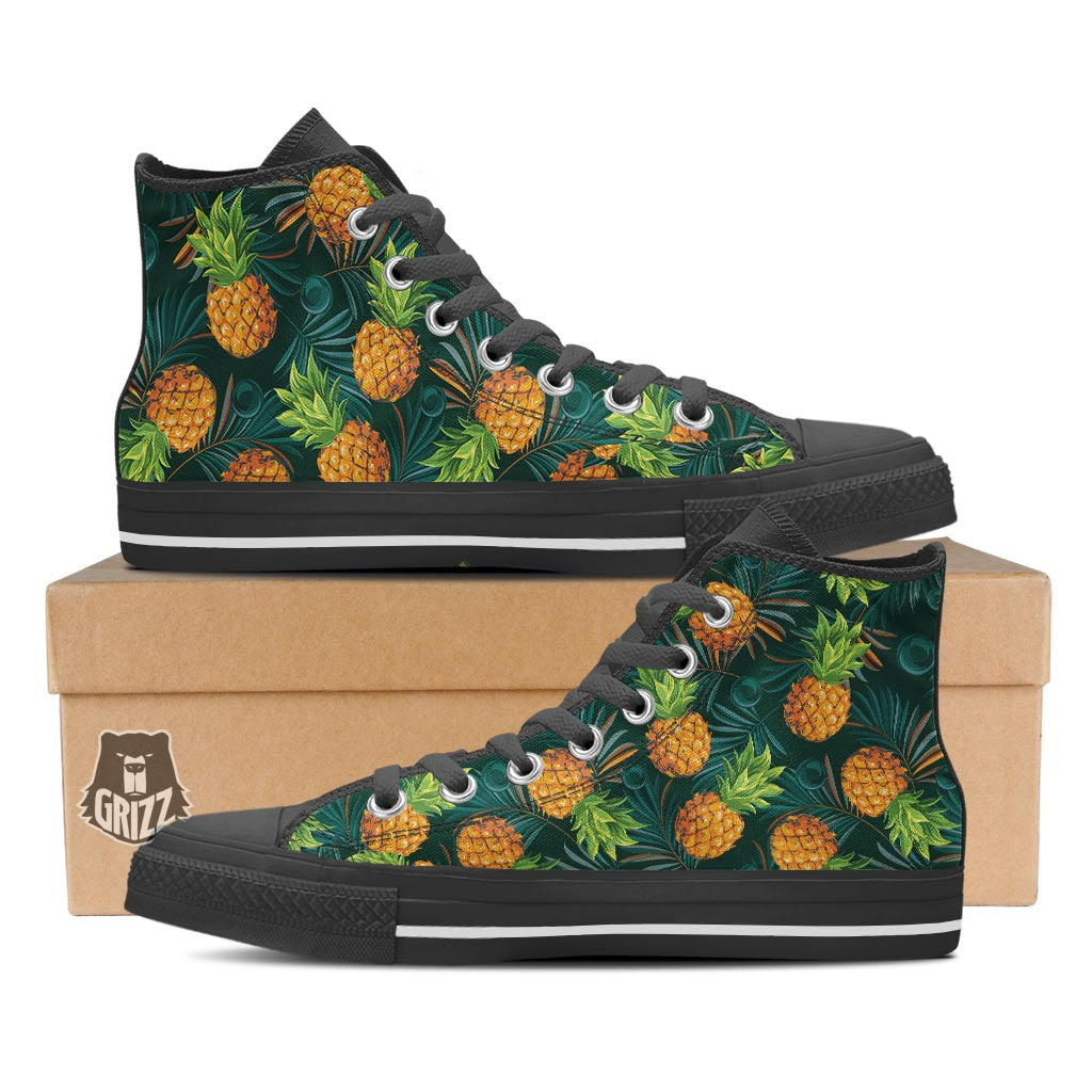 Pineapple Summer Print Pattern Black High Top Shoes-grizzshop