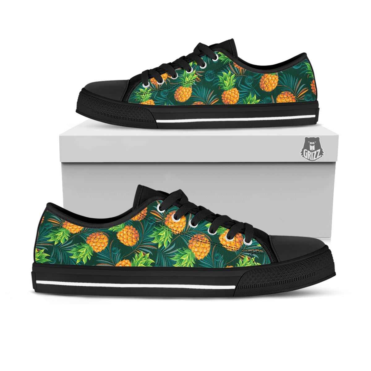 Pineapple Summer Print Pattern Black Low Top Shoes-grizzshop