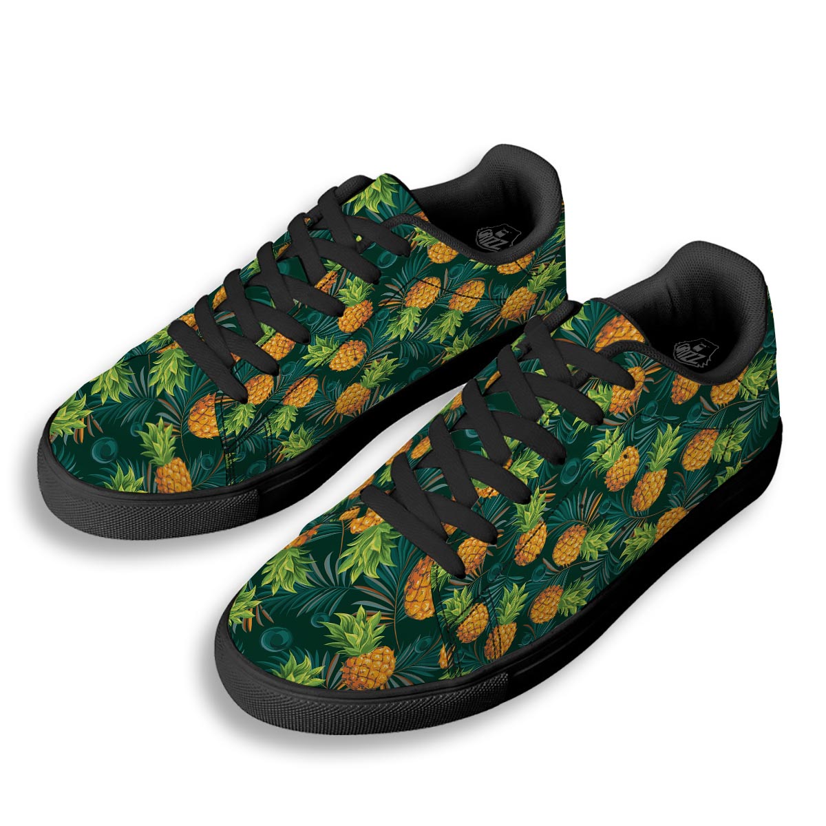 Pineapple Summer Print Pattern Black Low Top Sneakers-grizzshop