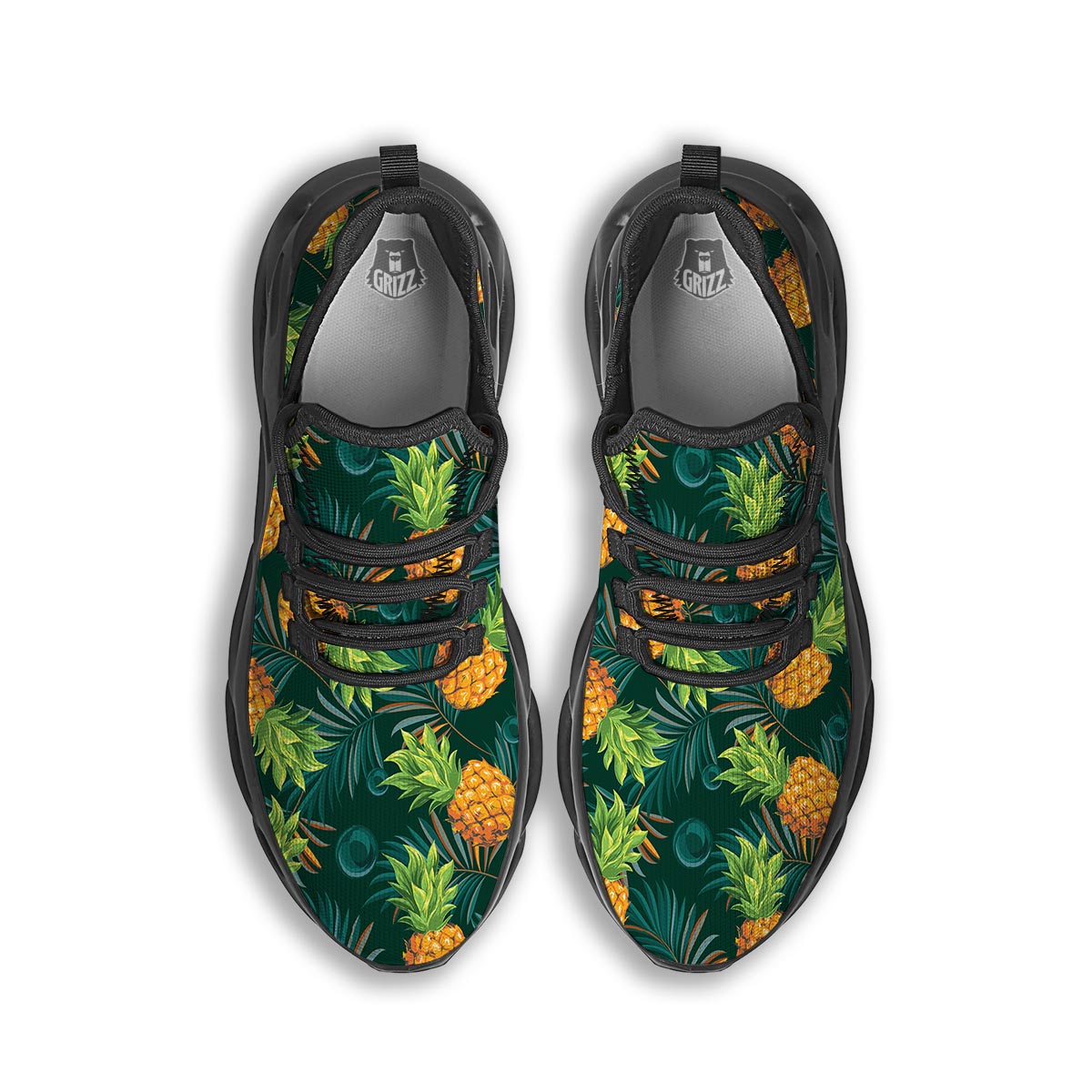 Pineapple Summer Print Pattern Black Running Shoes-grizzshop
