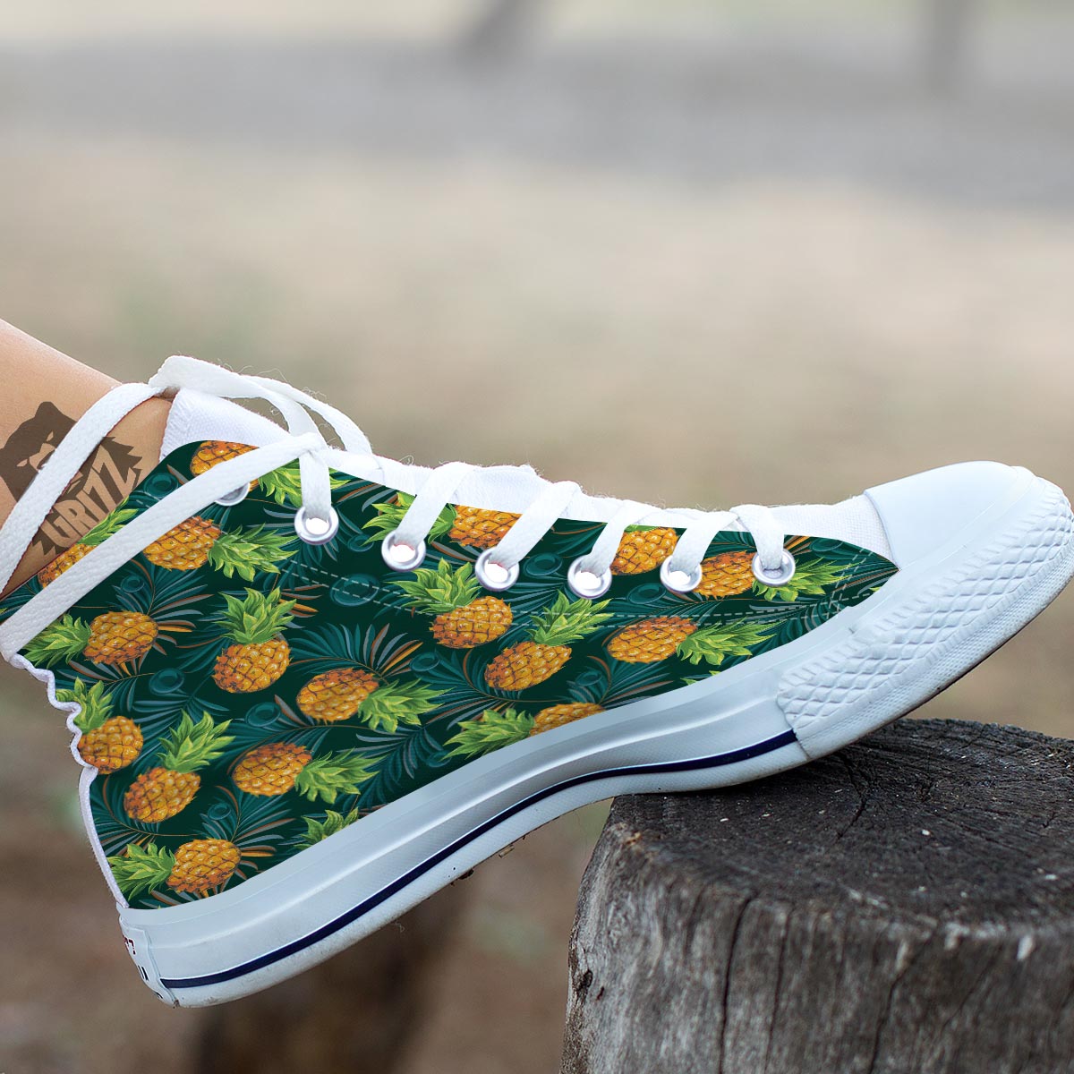 Pineapple Summer Print Pattern White High Top Shoes-grizzshop