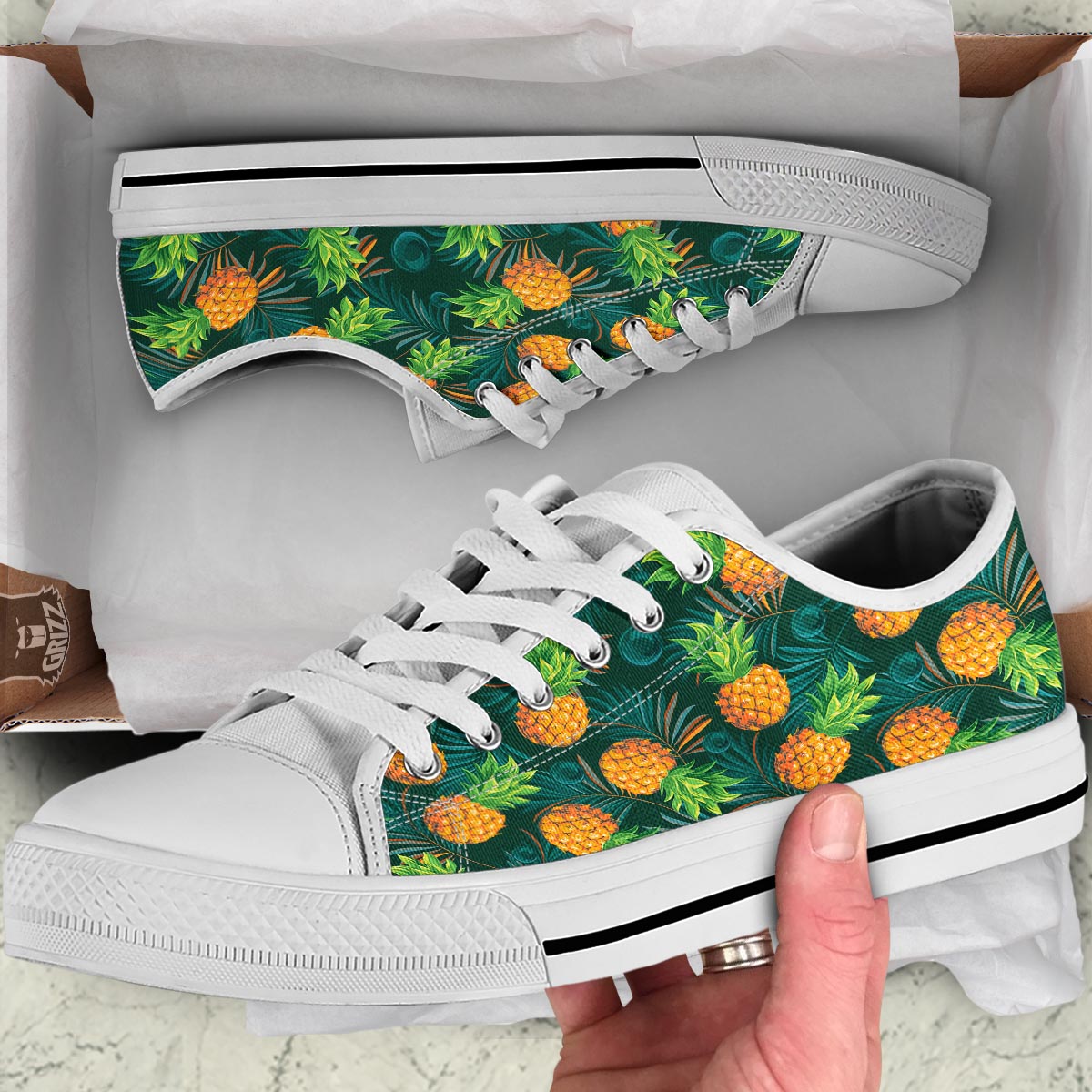 Pineapple Summer Print Pattern White Low Top Shoes-grizzshop