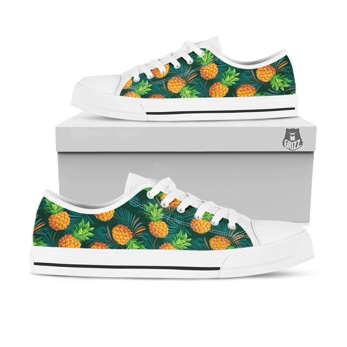 Pineapple Summer Print Pattern White Low Top Shoes-grizzshop