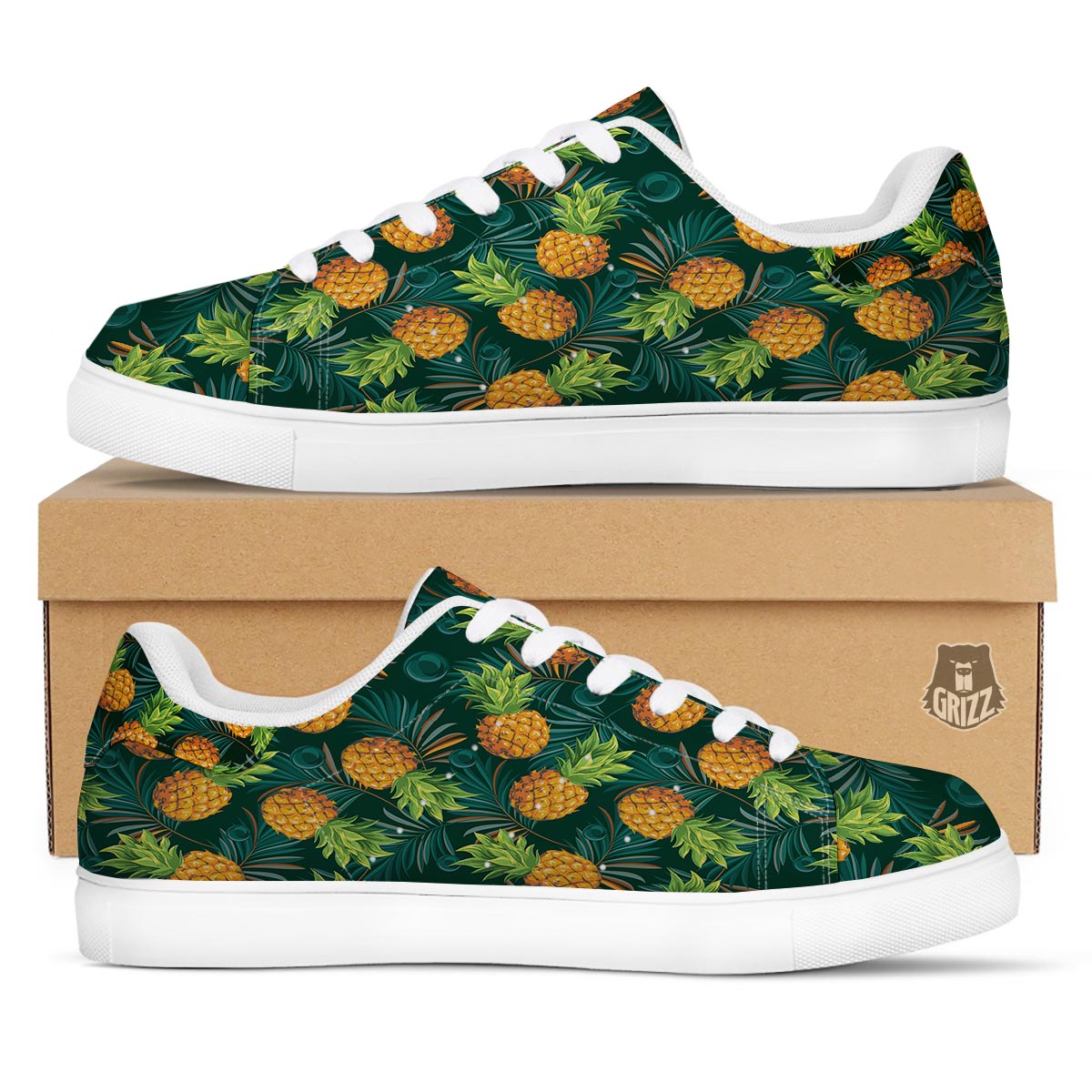 Pineapple Summer Print Pattern White Low Top Sneakers-grizzshop