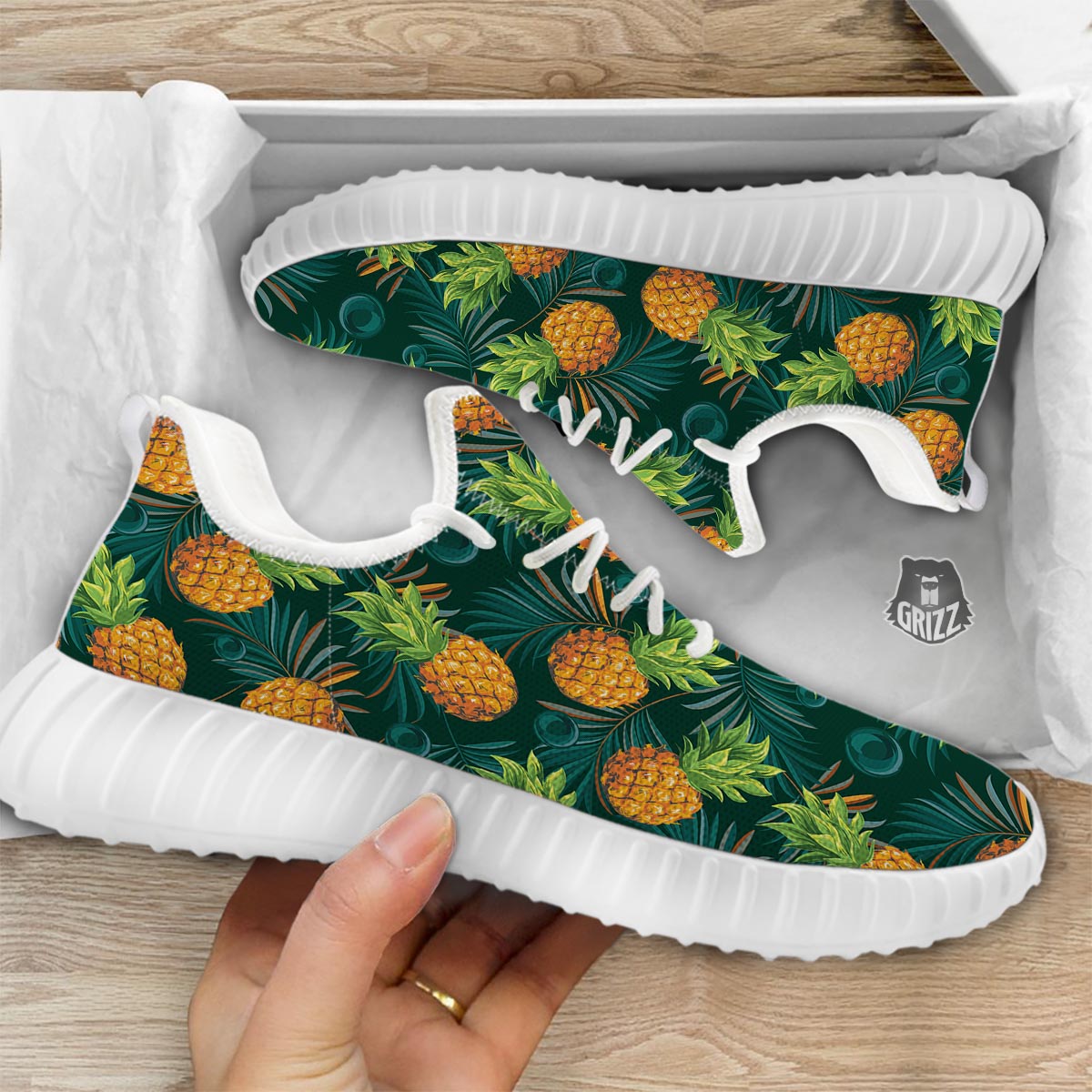 Pineapple Summer Print Pattern White Walking Shoes-grizzshop