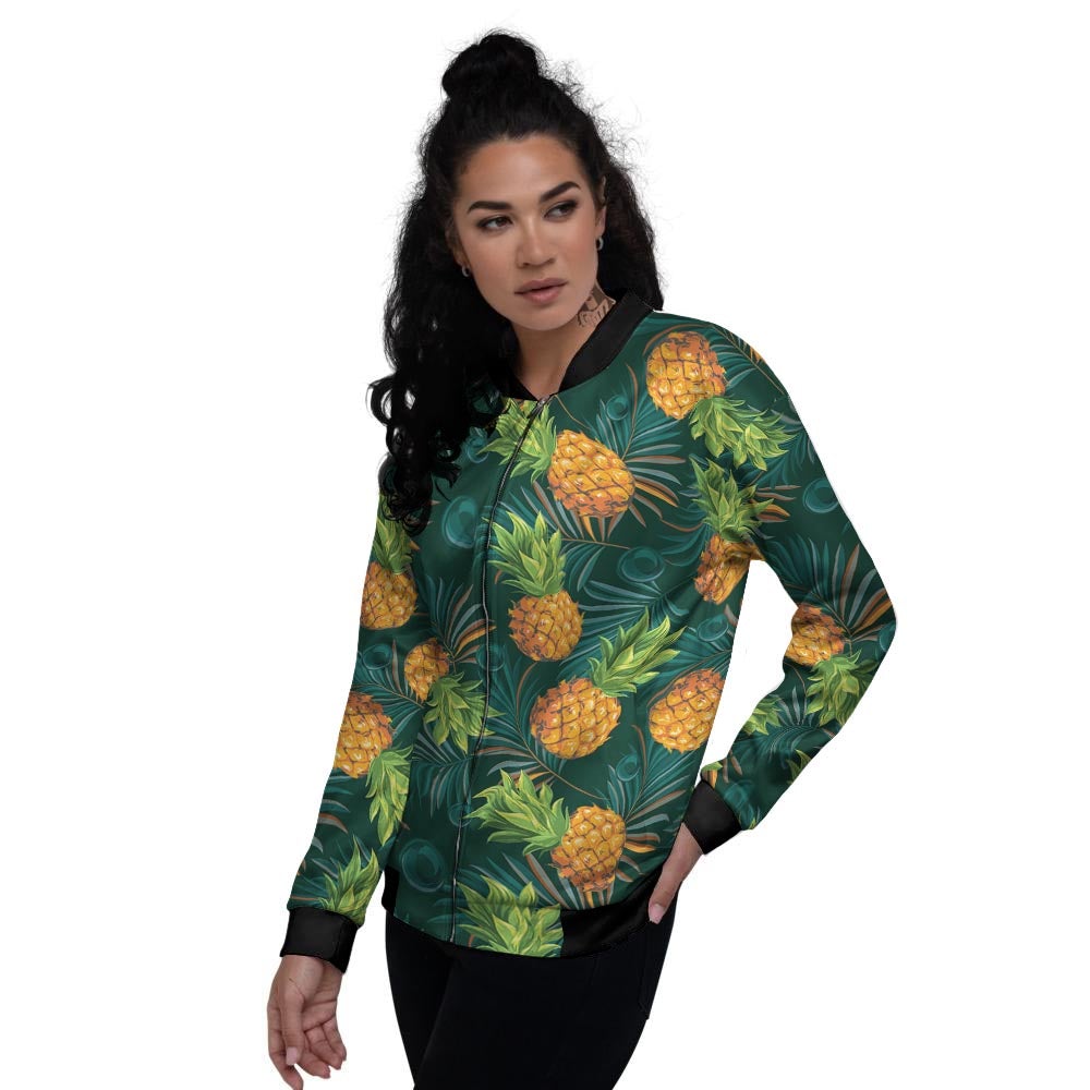 Pineapple Summer Print Pattern Women's Bomber Jacket-grizzshop