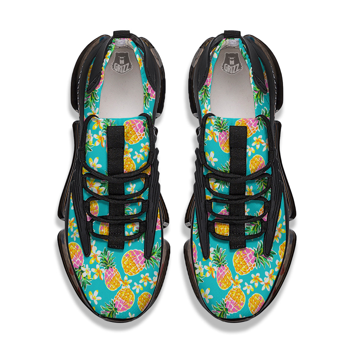 Pineapple Tropical Teal Print Pattern Black Gym Shoes-grizzshop