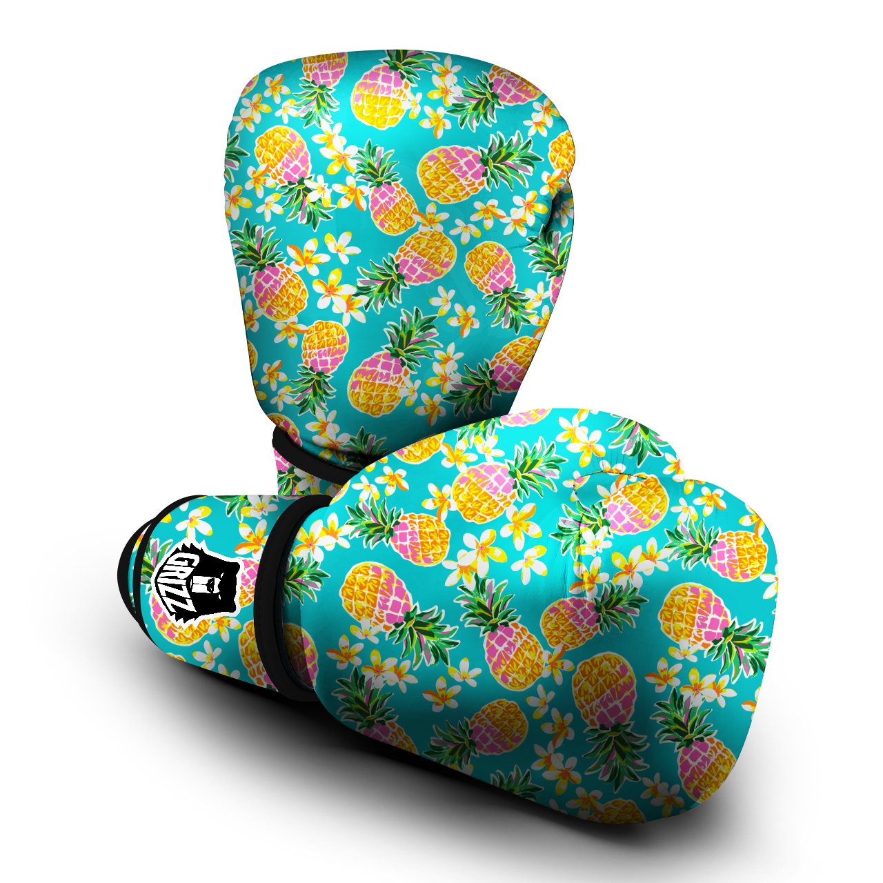 Pineapple Tropical Teal Print Pattern Boxing Gloves-grizzshop