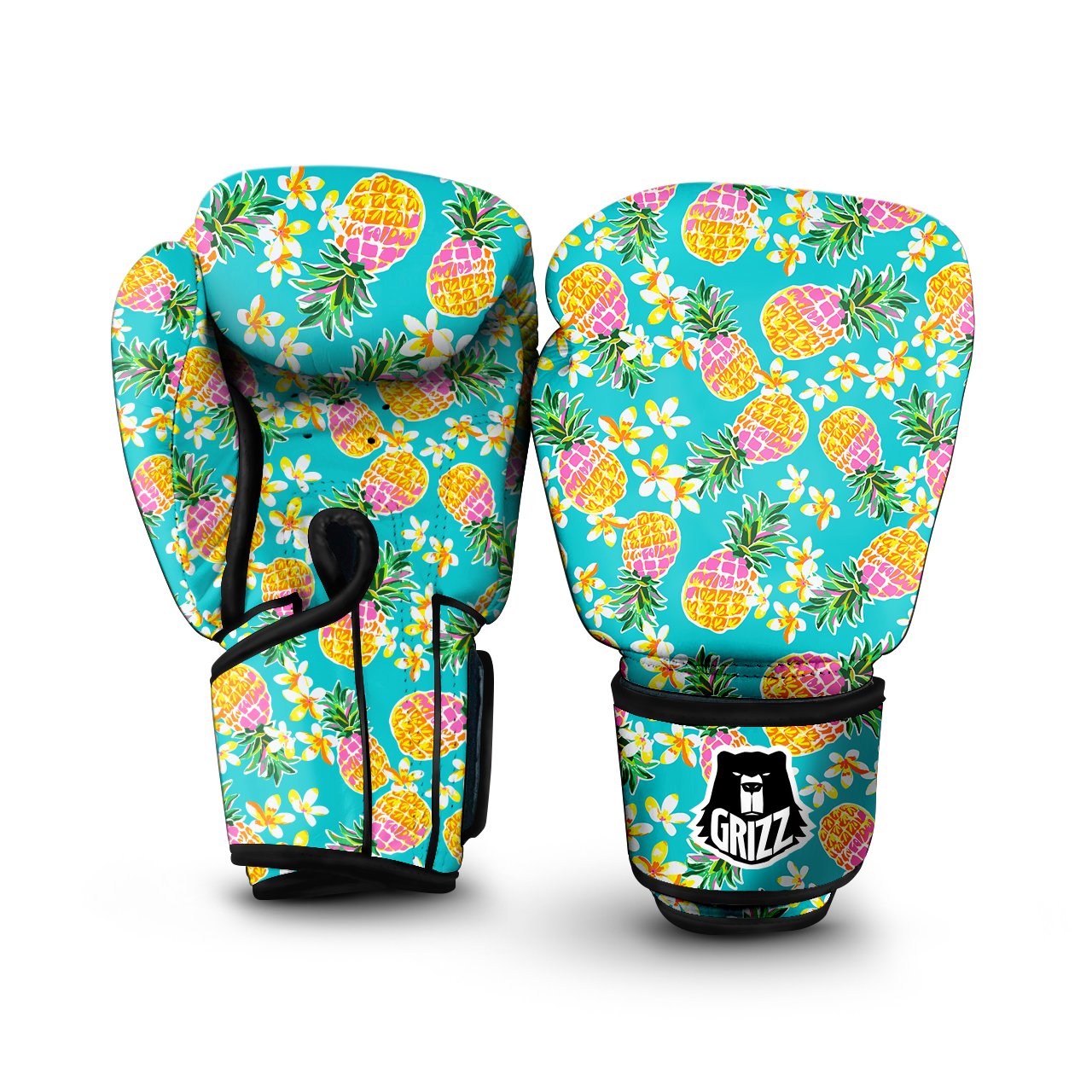 Pineapple Tropical Teal Print Pattern Boxing Gloves-grizzshop