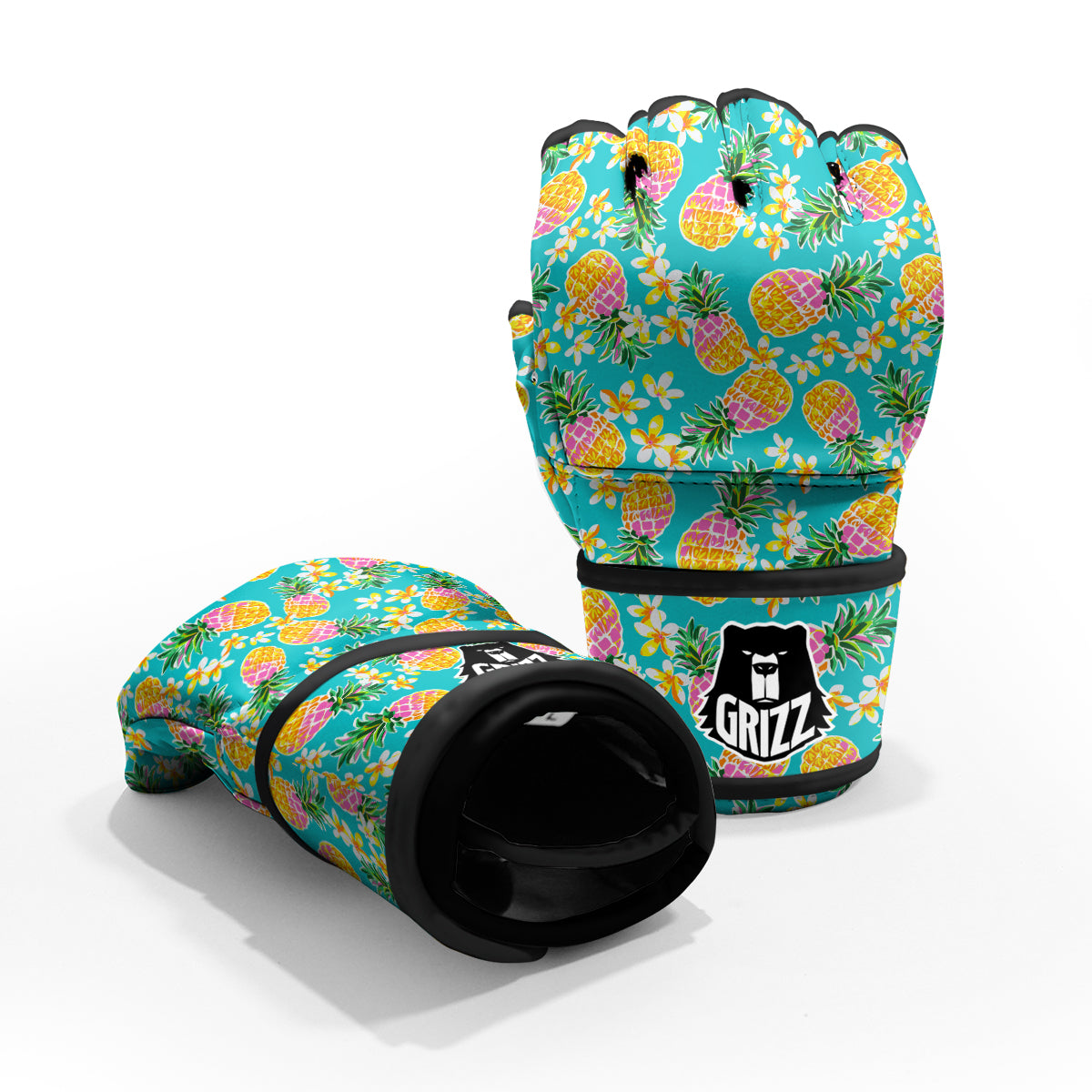 Pineapple Tropical Teal Print Pattern MMA Gloves-grizzshop