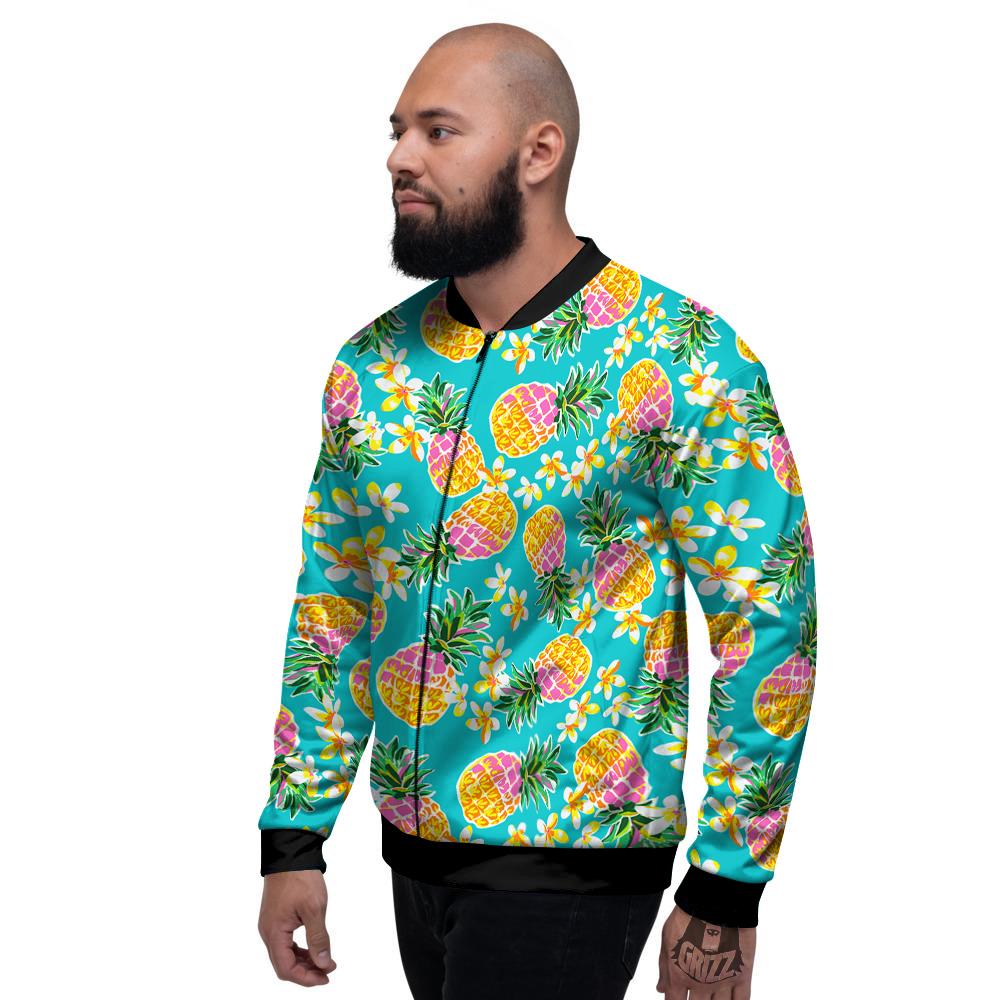 Pineapple Tropical Teal Print Pattern Men's Bomber Jacket-grizzshop