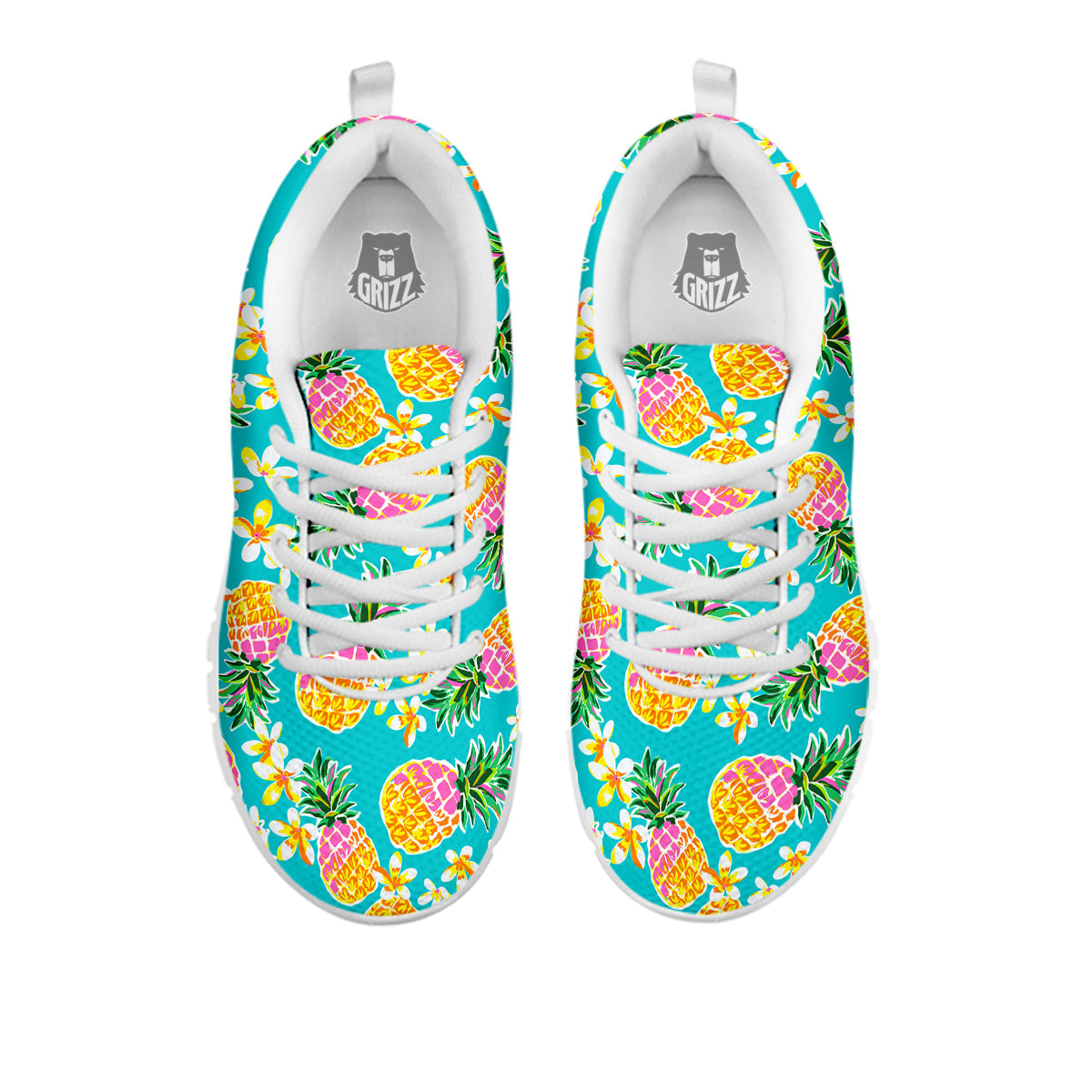 Pineapple Tropical Teal Print Pattern White Sneaker-grizzshop